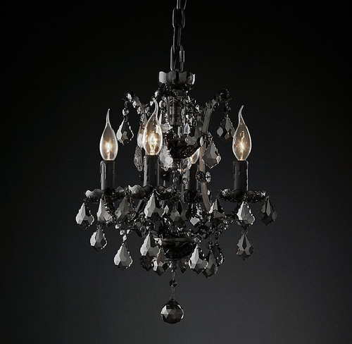 Подвесной дизайнерский светильник  19th C. Rococo Iron & Smoke Crystal Round Chandelier 13" by Restoration Hardware