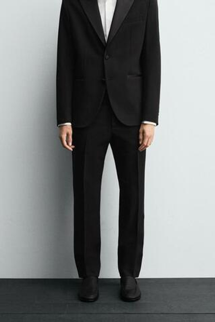 ZARA КОСТЮМНЫЕ БРЮКИ ИЗ СМЕСОВОЙ ШЕРСТИ, ЧЕРНЫЙ