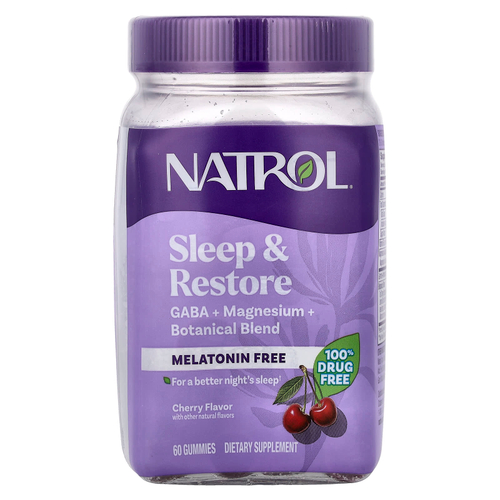 Natrol, жевательные таблетки для сна и восстановления, без мелатонина, со вкусом вишни, 60 жевательных таблеток