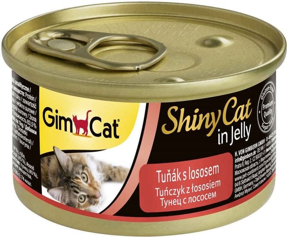 Gimpet ShinyCat 70гр консервы для кошек из тунца с лососем