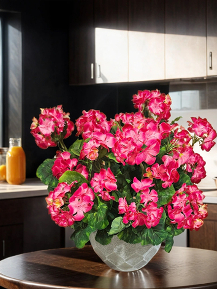 Искусственная Герань густая малиновая 40см в сером кашпо лофт