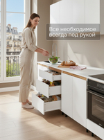 Кухонный модуль напольный 60х60х85, Валенсия, с 3-мя ящиками со столешницей, с дубовыми панелями, на ножках / белый, массив дуба, Dipriz