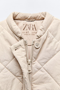 ZARA СТЕГАНАЯ КУРТКА-БОМБЕР, КАМЕННО-СЕРЫЙ