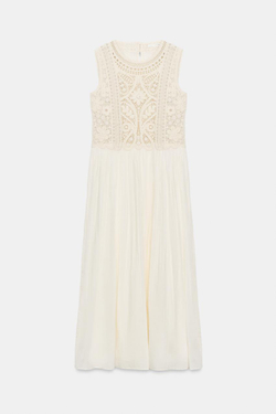 ZARA ПЛАТЬЕ МИДИ С ВЫШИВКОЙ — ZW COLLECTION, ЭКРЮ