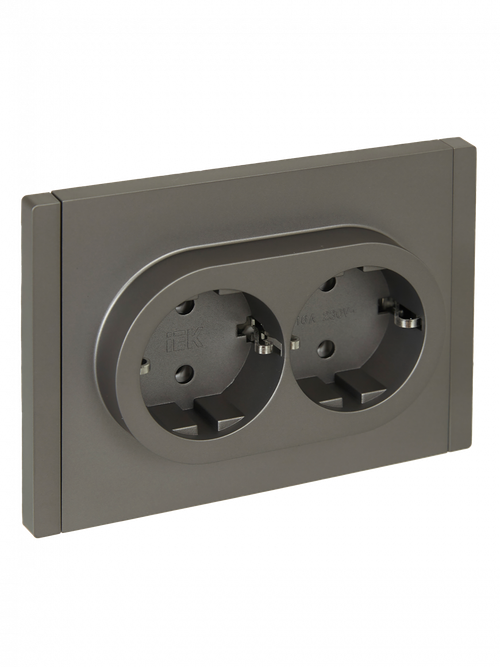 FORTE&PIANO Розетка 2-местная с заземлением без защитных шторок безвинтовое крепление 16А FP524 сталь IEK