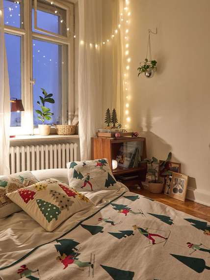 Подушка вязаная с новогодним рисунком let's ski из коллекции new year essential, 45x45 см