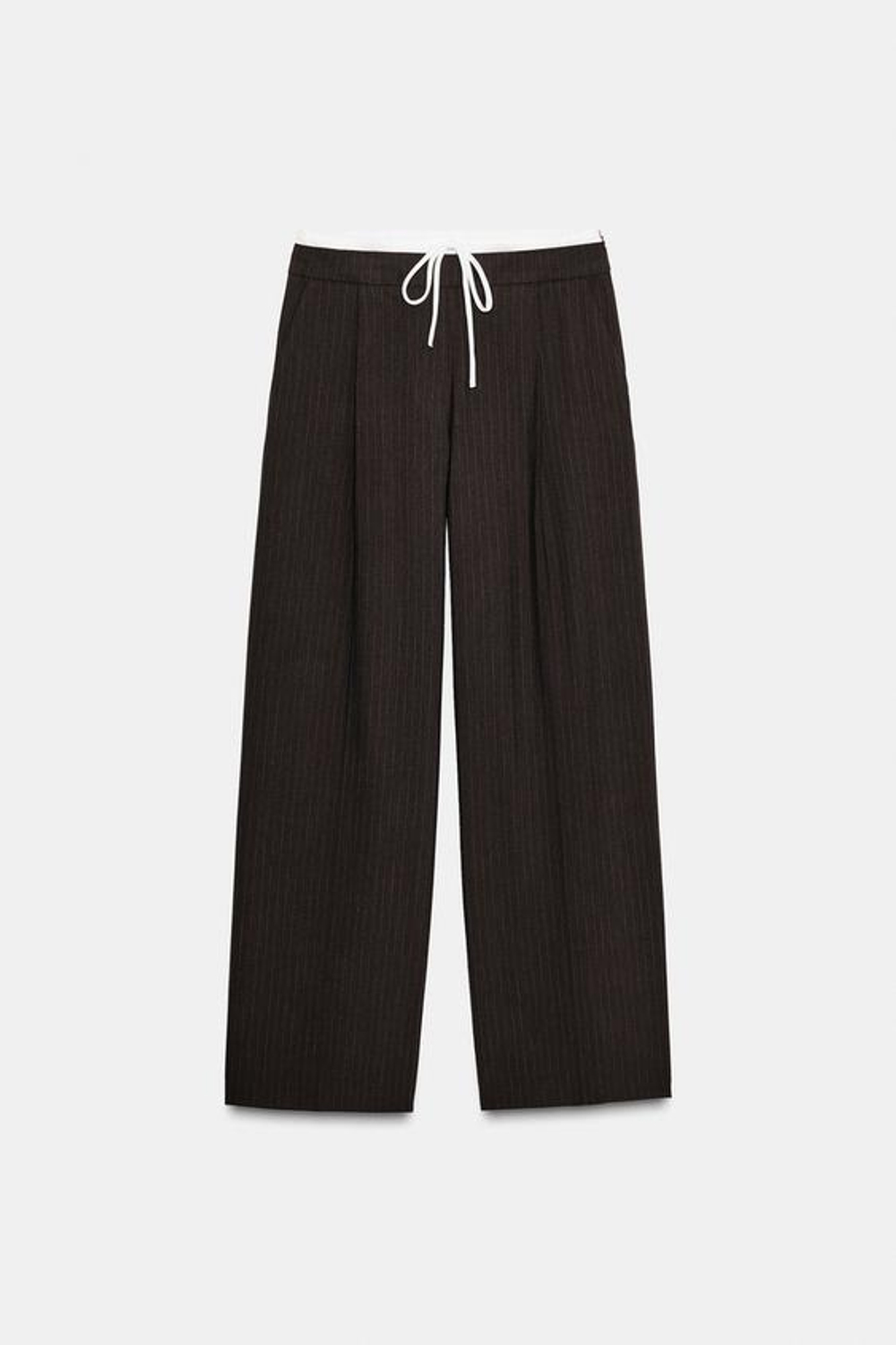 ZARA БРЮКИ С ШИРОКИМ ДВОЙНЫМ ПОЯСОМ, КОРИЧНЕВЫЙ