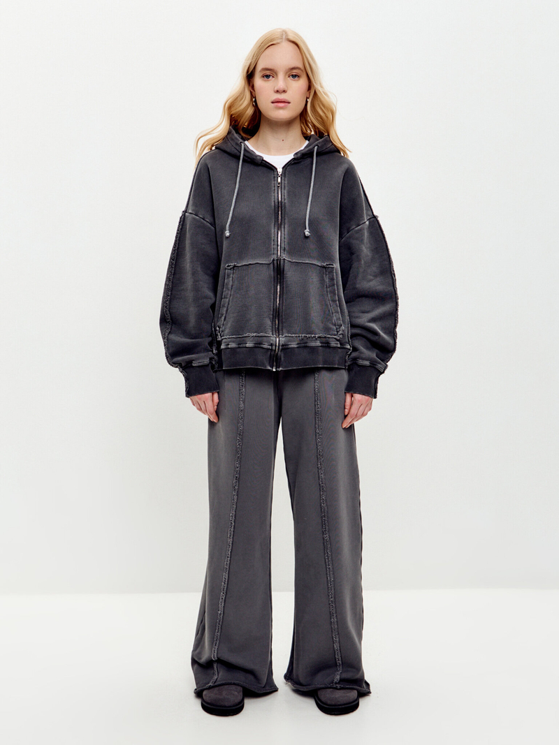 Худи на молнии серое