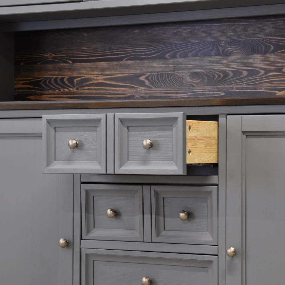 Буфет деревянный с 4 дверями Лэйквью 155х41х202 см с подсветкой, из натуральной сосны