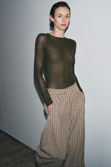 ZARA ТОП ИЗ ТОНКОГО ТРИКОТАЖА, ХАКИ
