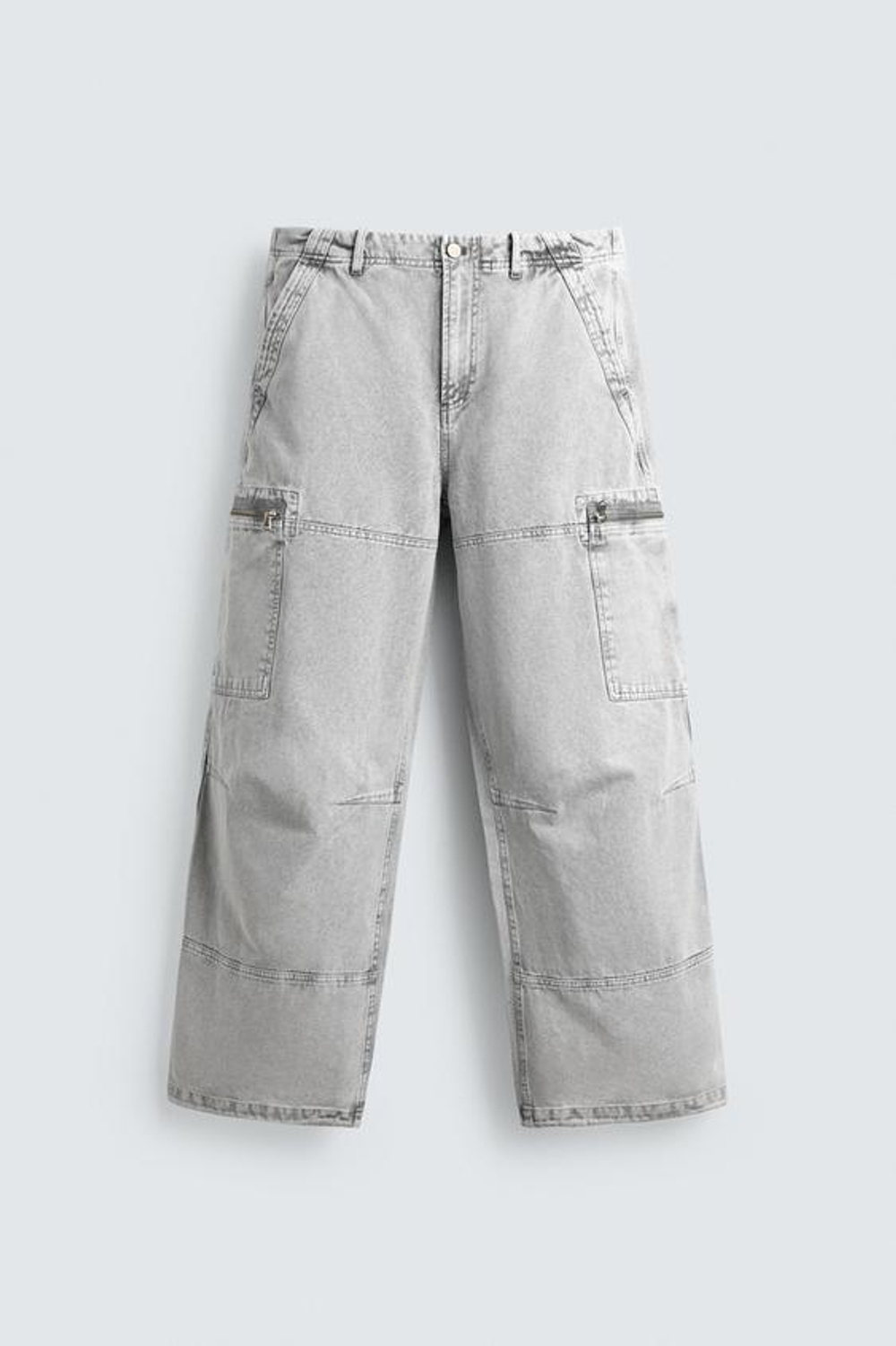ZARA БРЮКИ КАРГО PARACHUTE С ЭФФЕКТОМ ПОТЕРТОСТИ, СВЕТЛО-СЕРЫЙ