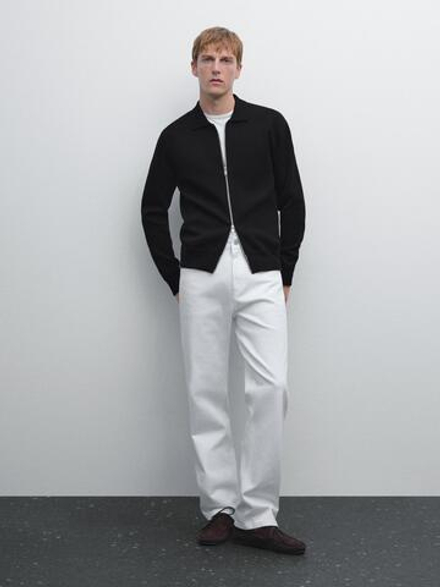 Massimo Dutti Кардиган из смесового хлопка с застежкой-молнией, черный