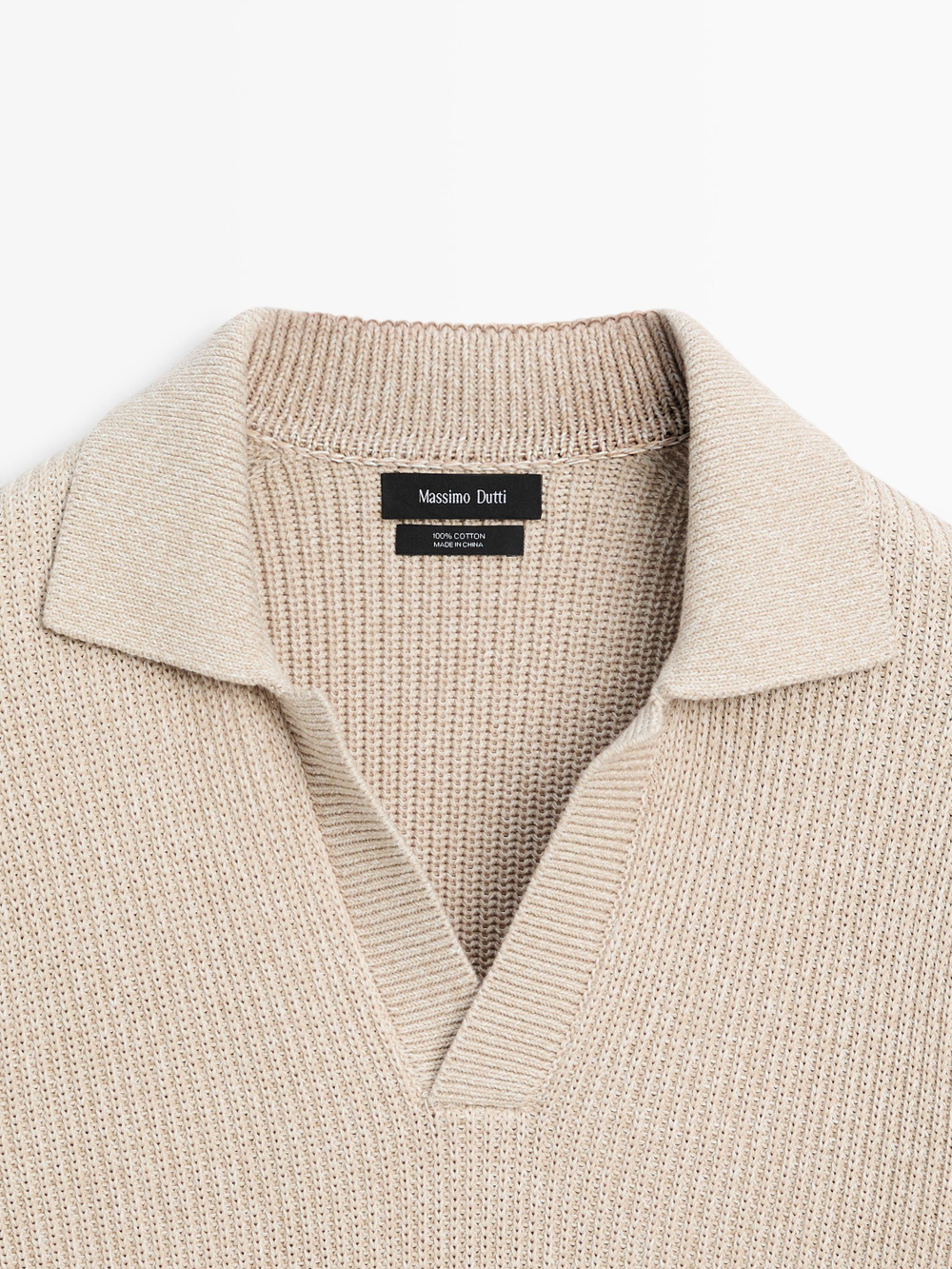 Massimo Dutti Свитер поло из хлопкового трикотажа, натуральный/кремовый