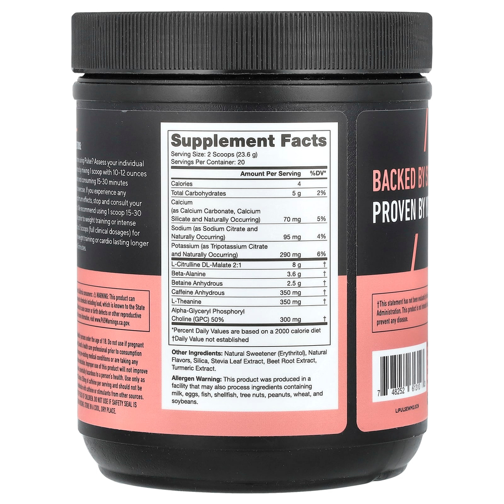 Legion Athletics, Pulse, предтренировочный напиток, арбуз, 472 г (1,04 фунта)