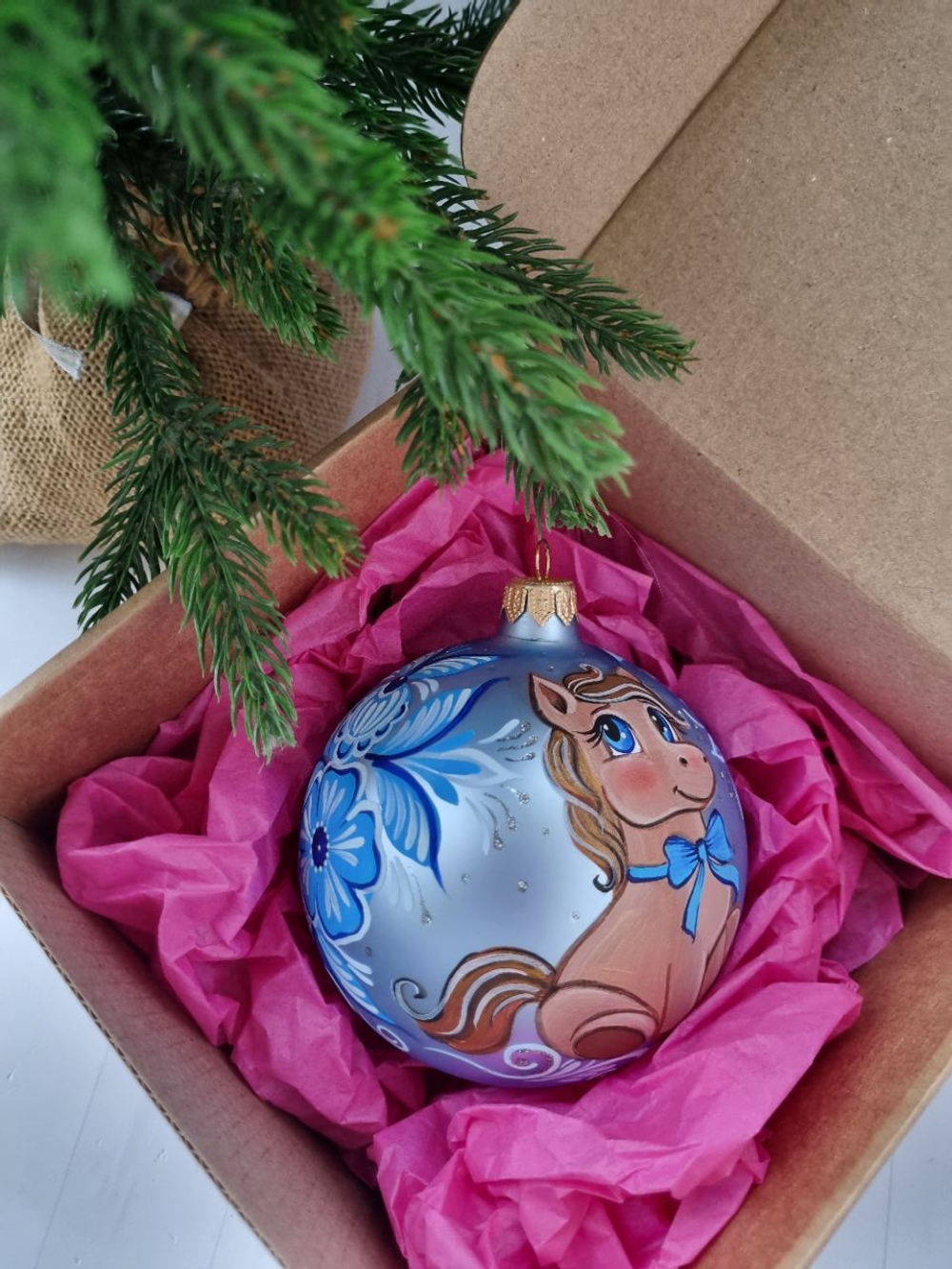 Шар стеклянный "малышка пони" ручная роспись