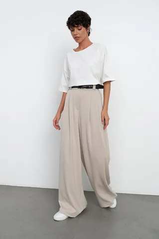 Брюки палаццо бежевого цвета