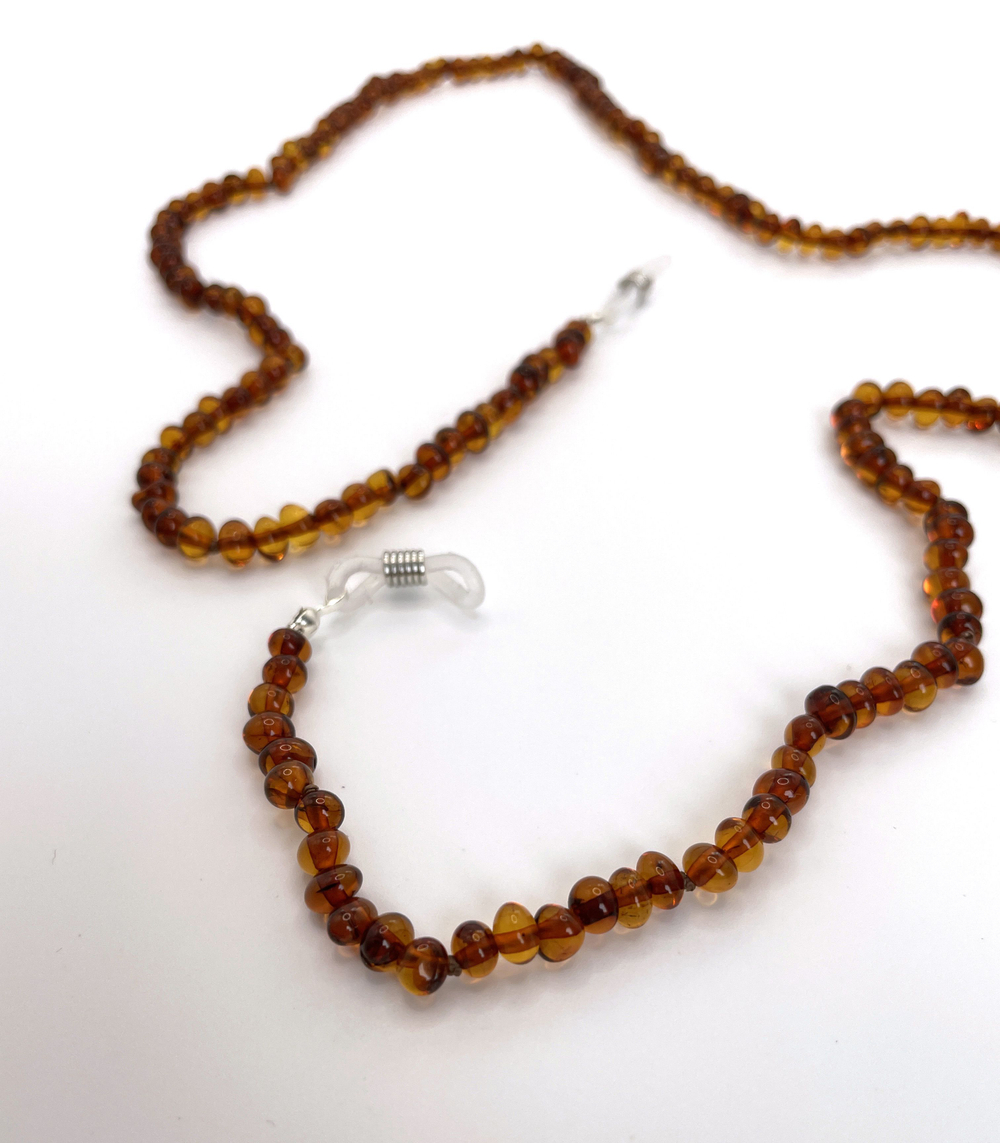 Держатель для очков из натурального янтаря, длина 70 см. Цепочка для очков натуральный камень