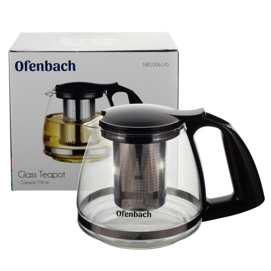 Стеклянный заварочный чайник 0,75 л. с ситечком Ofenbach NB 100614S
