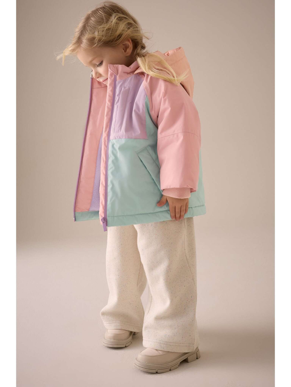 Куртка непромокаемая с флисовой подкладкой для девочки Next E25-304, Розовый, Голубой