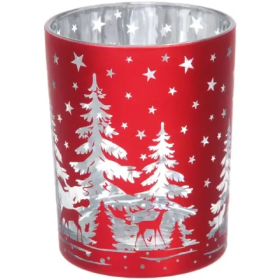 Подсвечник «Снежный лес» 10*12,5 см, Красный
