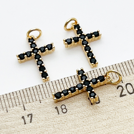 Подвеска Крест, цвет золото, черные фианиты, размер 18*12 мм, цена за 1 шт