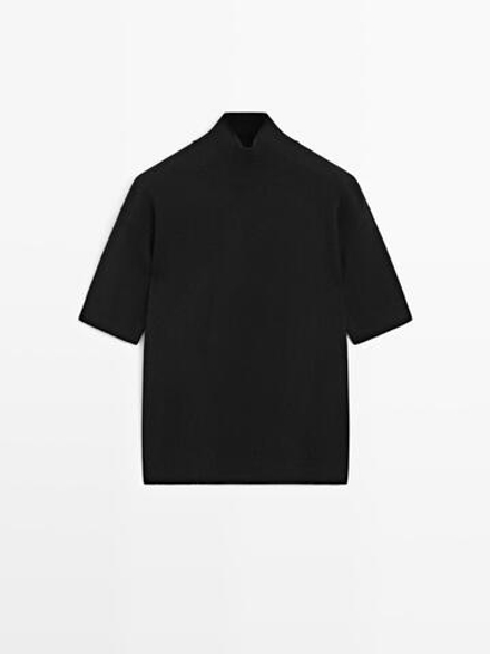Massimo Dutti Свитер из 100% шерсти с короткими рукавами, черный