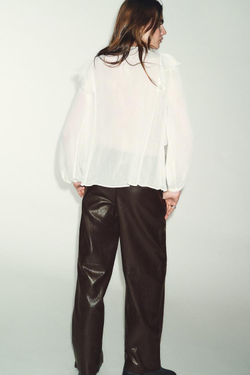 ZARA БЛУЗА СО СКЛАДКАМИ И ВОЛАНАМИ, ЭКРЮ