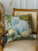 Декоративный гобеленовый чехол для интерьерной подушки Котик с цыпленком 47*47