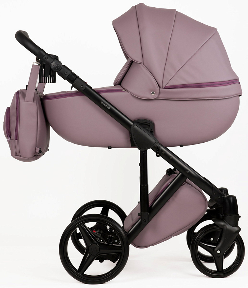 Детская коляска Adamex Luciano Deluxe 2 в 1 Q115-С (СИРЕНЬ ПУДРА 100% КОЖА+ЧЕРНАЯ РАМА)