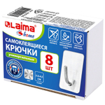 Крючки самоклеящиеся универсальные 2 5x4 5 см комплект 8 шт. сталь серебристые LAIMA Home (2 штуки в упаковке)
