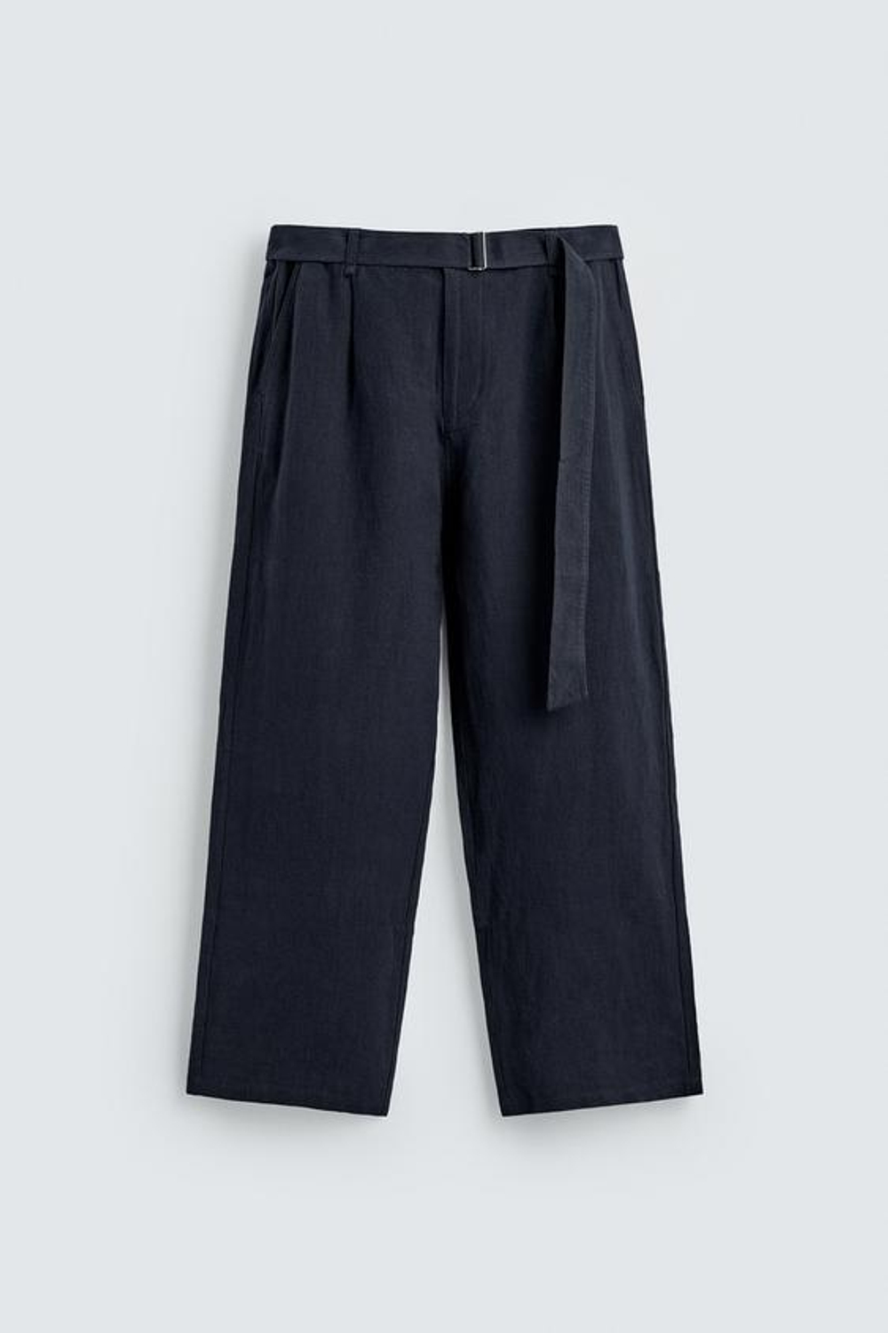 ZARA БРЮКИ СВОБОДНОГО КРОЯ ИЗ 100% ЛЬНА С РЕМНЕМ, МОРСКОЙ СИНИЙ