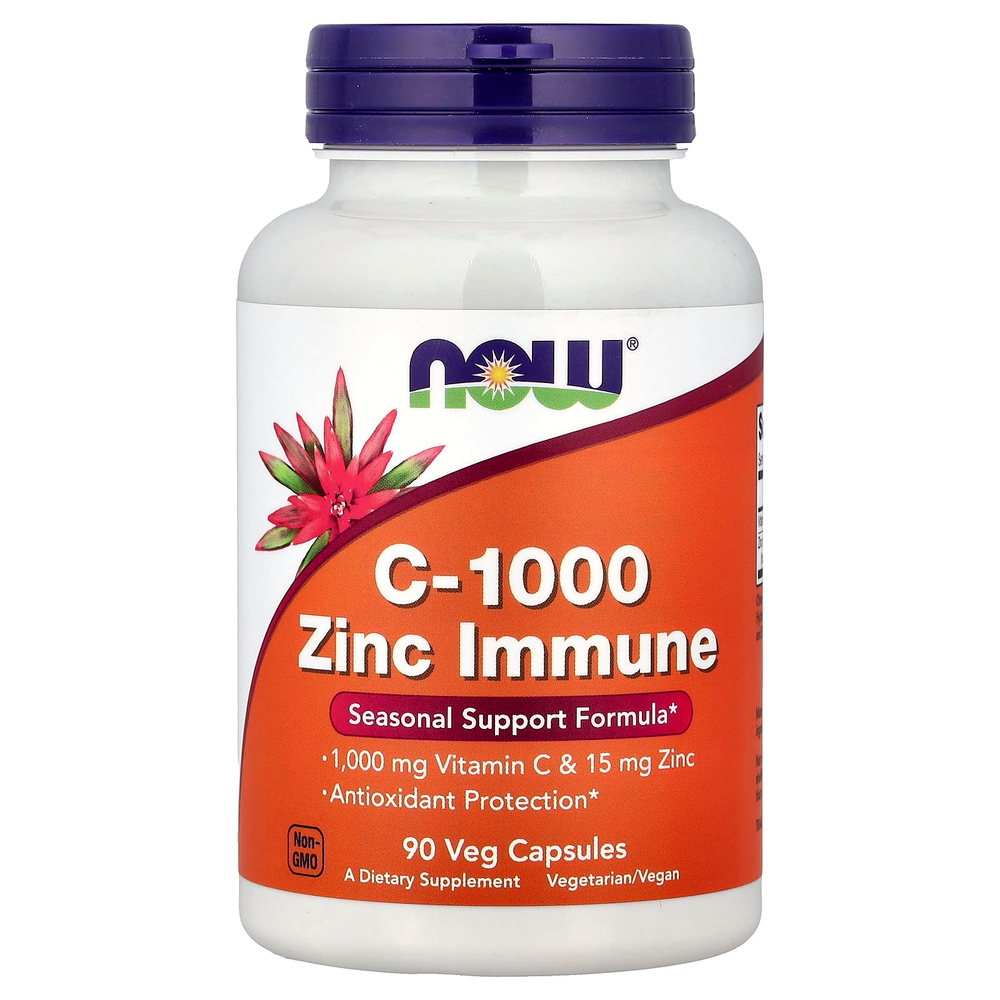 NOW Foods, C-1000 Zinc Immune, витамин C и цинк для иммунитета, 90 растительных капсул
