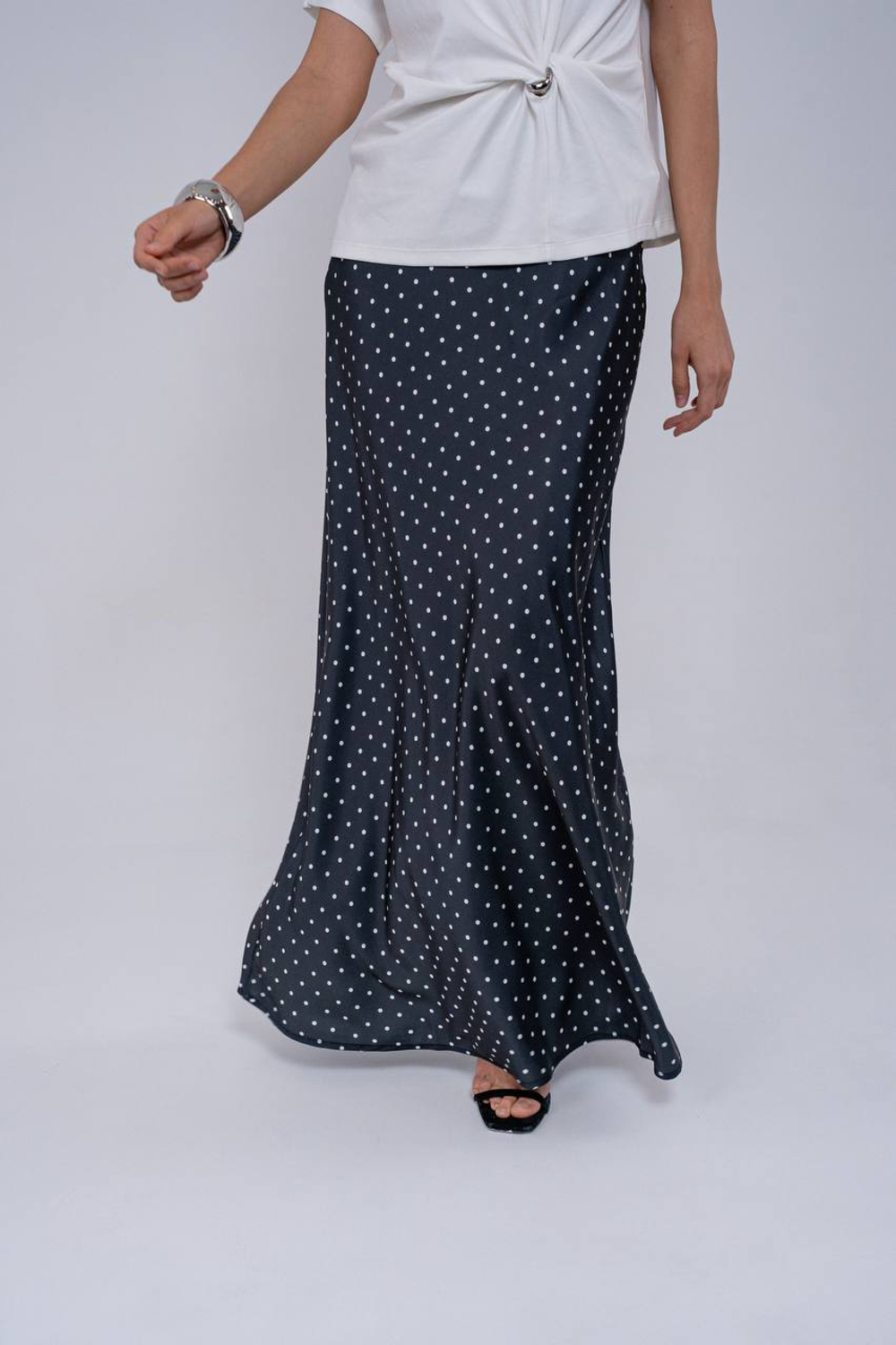 Юбка в горошек в макси длине из вискозного шелка