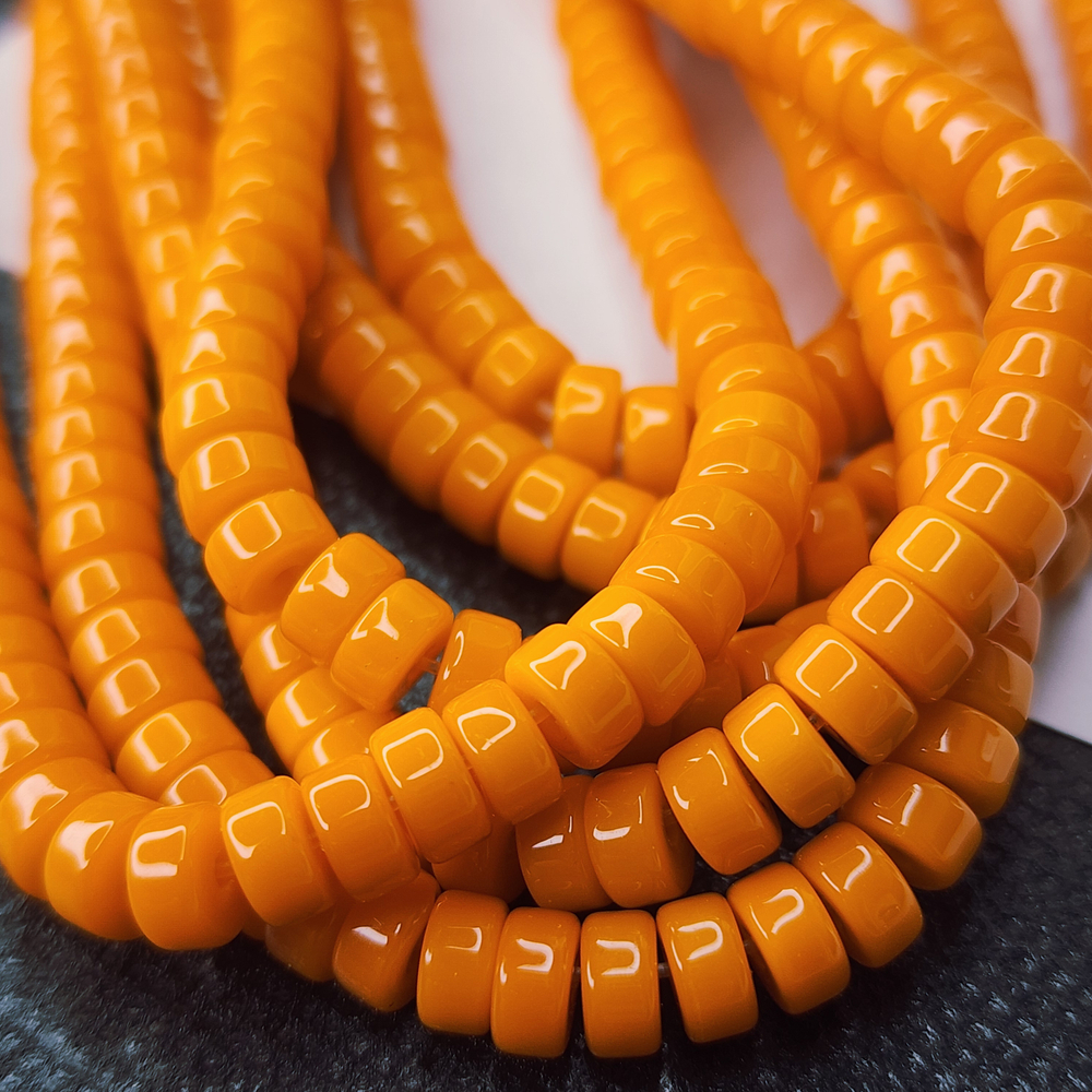 Бусины шайбы, рондель, оранжевый, лэмпворк, стекло, р-р 6мм, цена за набор 10 шт