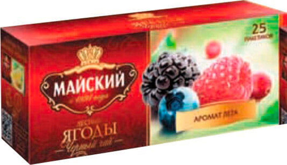 Чай черный Майский Лесные Ягоды 25 пакетов.