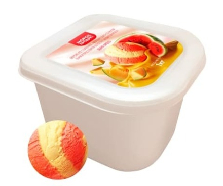 Мороженое сливочное Дыня-арбуз с прослойкой щербета 1кг. кювет Морозпродукт