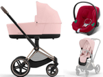 Коляска 3 в 1 Cybex Priam IV Rosegold complete и автокресло Aton B2 i-Size Dynamic Red Peach Pink