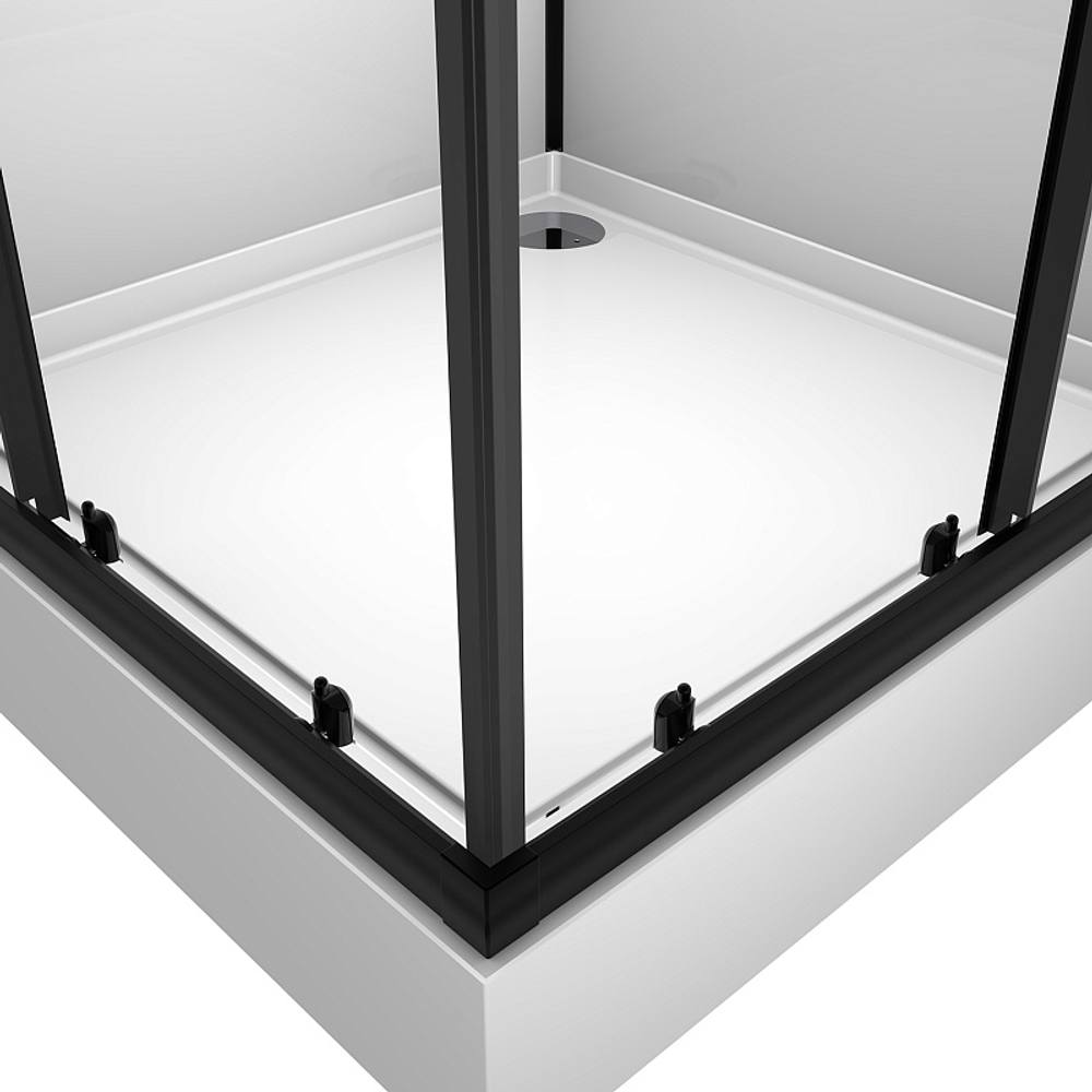 Душевая кабина Loranto NEO 90x90x(190+15) c низким поддоном 15см, прозрачное закаленное стекло 5 мм,задние стеклянные стенки белые, профиль черный-матовый (CS-21801)