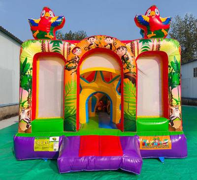 Коммерческий надувной батут «Попугаи и друзья 2» с крышей, 6x4x4 м