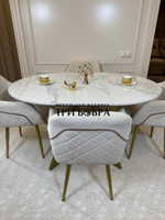 Круглый раздвижной стол "Бонжур", керамогранит, белый мрамор и стулья "ШЕЛЛ"