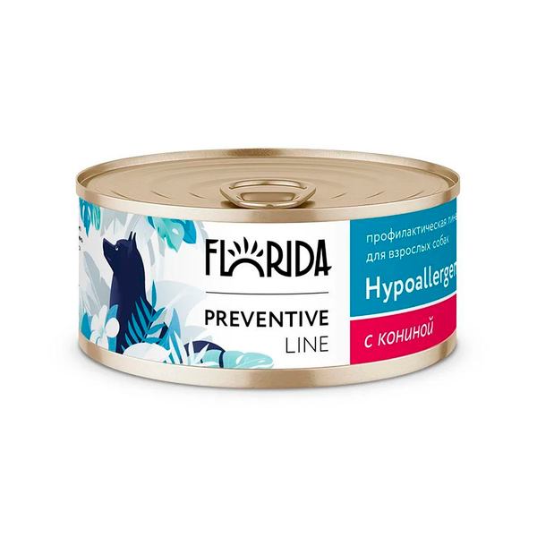 Влажный корм Florida Hypoallergenic, для собак с пищевой аллергией, с кониной, 100 г