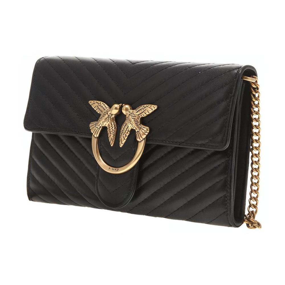 Сумка Pinko Quilt Series Metal Logo Herringbone Quilted Chain Sheepskin Leather Bird Swallow Bag Messenger Shoulder Bag Black Gold, 1P22JS-Y7SQ-Z99Q