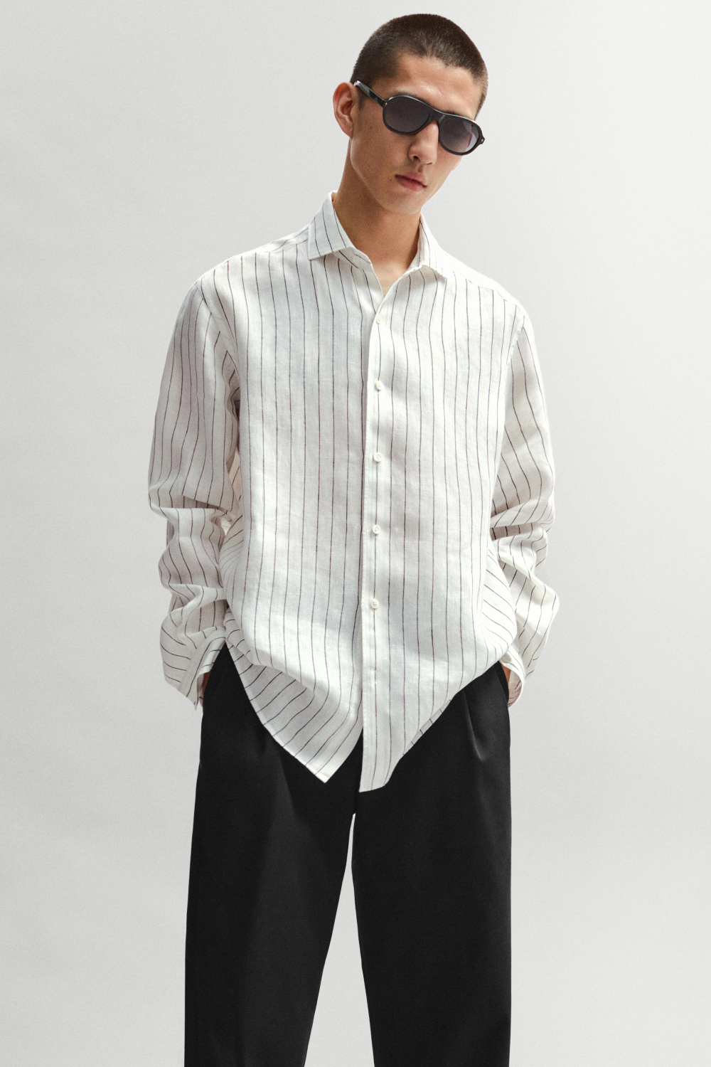 Massimo Dutti Хлопковые брюки с вытачками, темно-синий