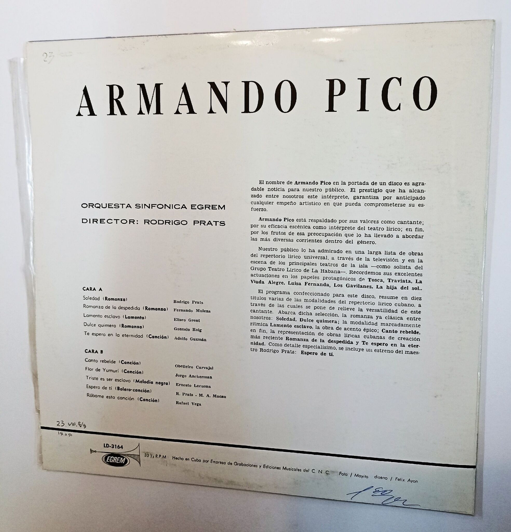 Винтажная виниловая пластинка LP Armando Pico (Cuba)