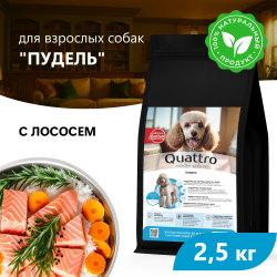 Корм сухой для взрослых собак породы Пудель, премиум полнорационный комплекс, с лососем, 2,5 кг, QUATTRO