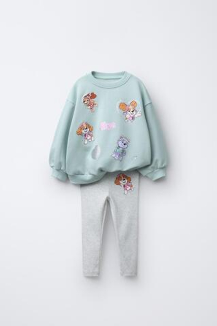 ZARA КОМПЛЕКТ ИЗ ТОЛСТОВКИ И ЛЕГИНСОВ SKYE PAW PATROL ™, СВЕТЛО-ЗЕЛЕНЫЙ