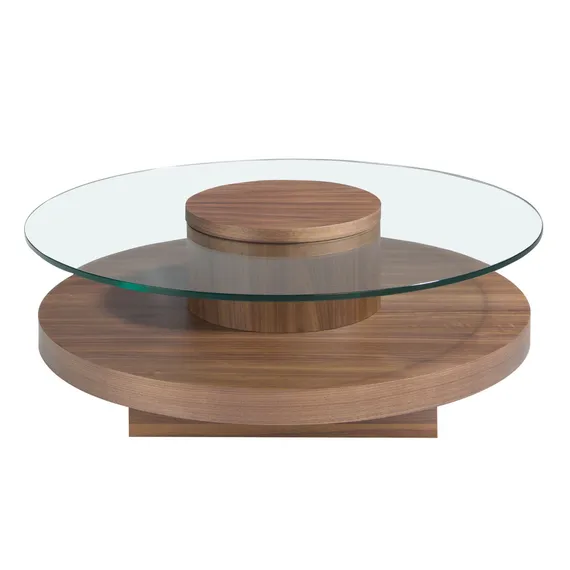 Журнальный столик Angel Cerda 2052, Ø100 см, стекло, орех