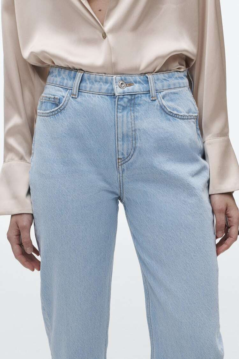 ZARA ДЖИНСЫ ПРЯМОГО КРОЯ Z1975 СО СРЕДНЕЙ ПОСАДКОЙ, ГОЛУБОЙ