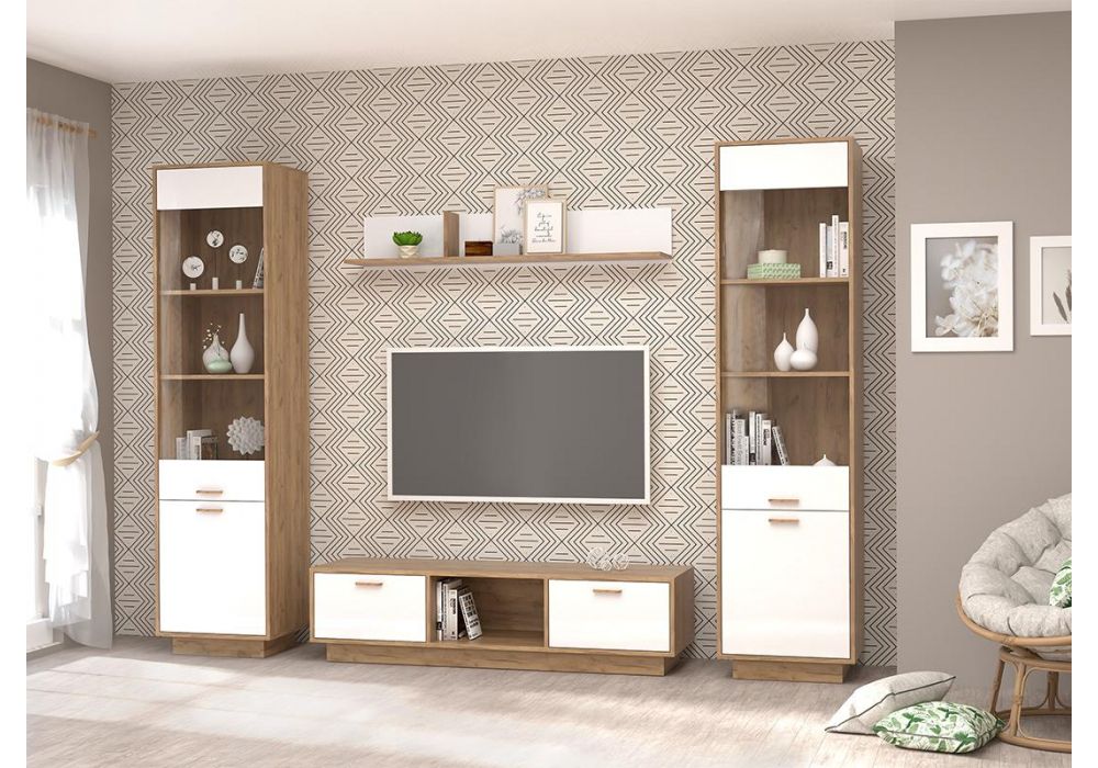 Витрина Эго ПС-1 на подиуме дуб крафт золотой / белый глянец