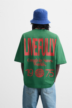 ZARA ФУТБОЛКА С НАДПИСЬЮ, ЗЕЛЕНЫЙ